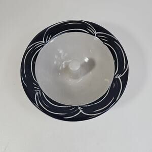 Original Apple Baker Pottery Baking Dish Blue Cream Round 6.25 In Diameter